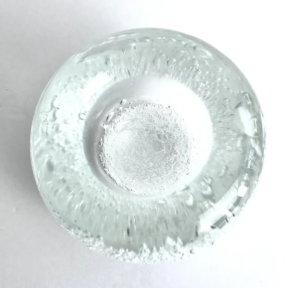 Hand Blown Clear Art Glass Large and Small Bubbles Candle Holder Paperweight